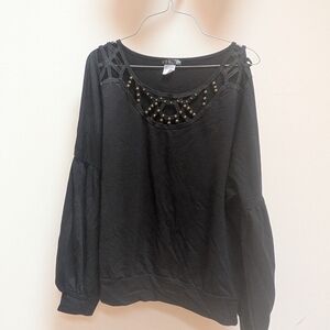Black Beaded Neckline Top